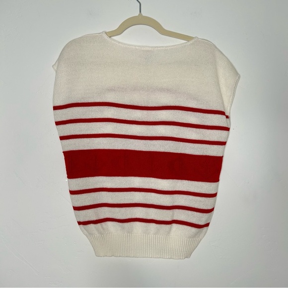 Vintage Cream Red Nautical Striped Sleeveless Sweater Size Large Sailboat Anchor - Picture 2 of 11
